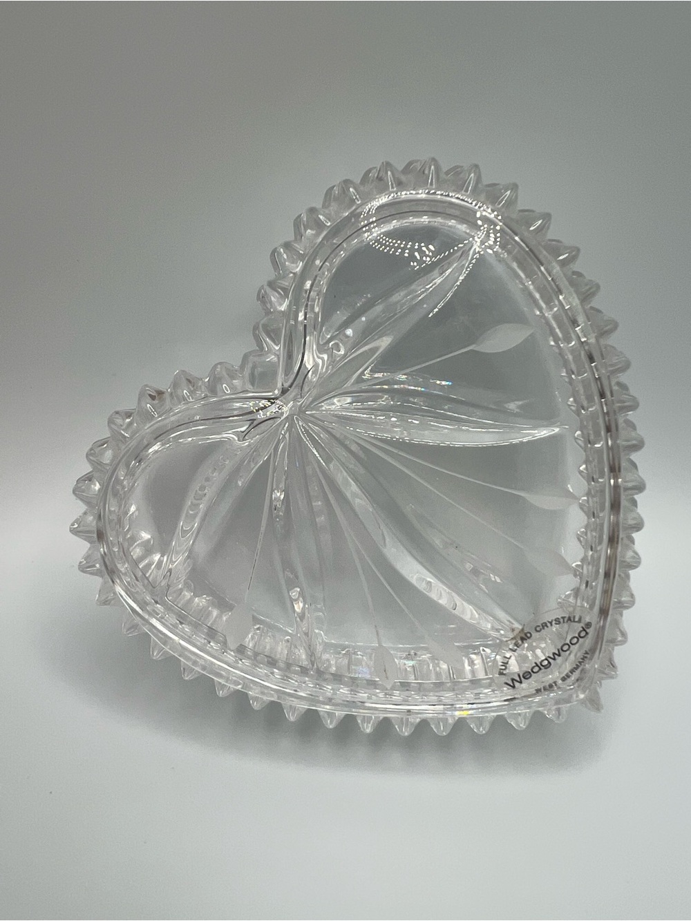 Wedgewood lead crystal heart  jewelry trinket box West Germany 4" W x 1 7/8" H